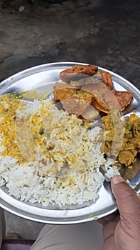 Rice pulses fried vegetables in different test in madhubani bihar india