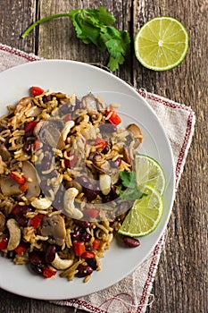 Rice with red bean, mushrooms and vegetables