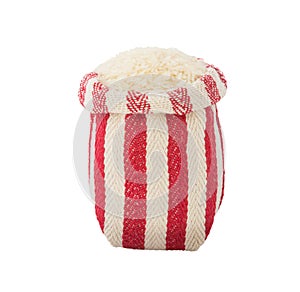 Rice in red and white sackcloth bags isolated