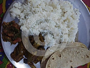 Rice Roti Baigan Bhaji Chatni