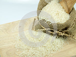 Rice in sack on choping broad