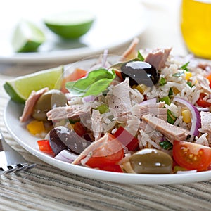 Rice salad with tuna and vegetables