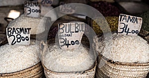 Rice sale at Zanzibar market street