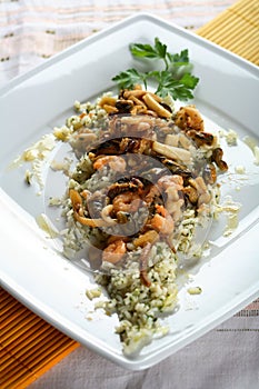 Rice with seafood and vegetables