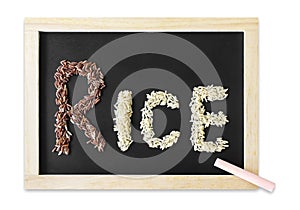 Rice seed on a blackboard white background