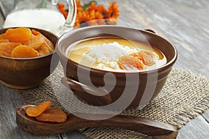 Rice soup with dried apricots