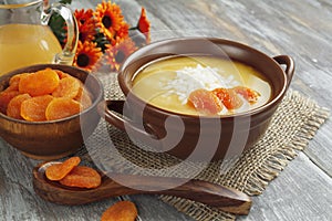 Rice soup with dried apricots