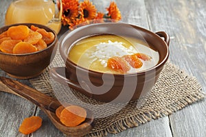 Rice soup with dried apricots