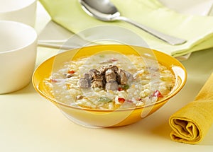 Rice soup with sirloin