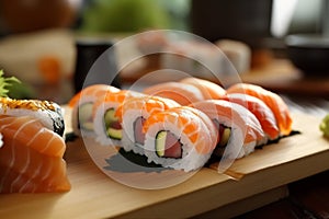 rice sushi fish set japan seafood food meal japanese roll. Generative AI.