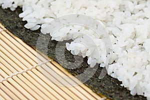 Rice on sushi nori