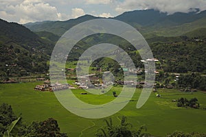 rice terrace and mountain range at span village bo kluea district nan province