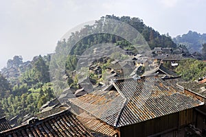 Rice Terrace & Roof Top View of Remote Chinese Village