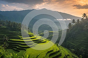 Rice Terraces, Bali, Indonesia. Vista view of rice terraces in Bali, Indonesia