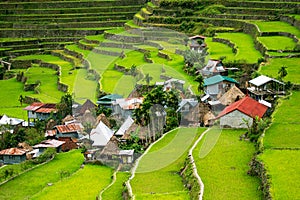 Rice terraces in the Philippines. The village is in a valley among the rice terraces. Rice cultivation in the North of the Philip