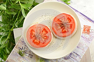 Rice Thins with Ham and Sliced Tomatoes