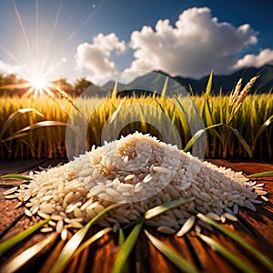 Rice, uncooked grains of staple food for Asian meals