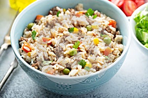 Rice with vegetables and beef