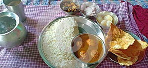 Rice vegitable with sweets is fantastiv food for lunch in india madhubani bihar