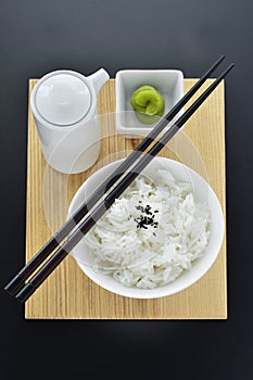 Rice with wasabi and chopsticks