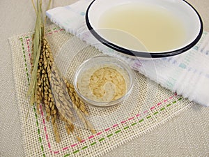 Rice water bath in a bowl