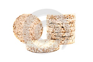 Rice, wheat bread isolated over white background