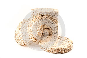 Rice, wheat bread isolated over white background