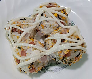 A riceball with ham