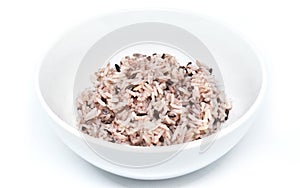 Riceberry with bowl on white background