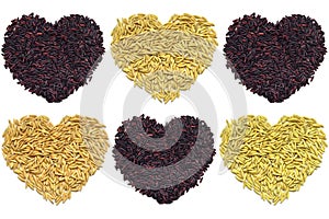 Riceberry and paddy rice heart shape