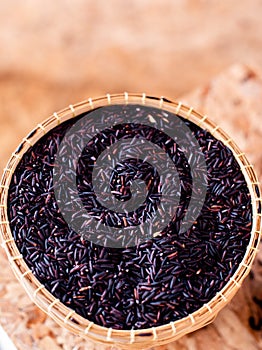 Riceberry rice in vintage basket
