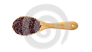 Riceberry on a wooden ladle on a white background