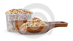 riceberry in wooden scoop isolated on white background