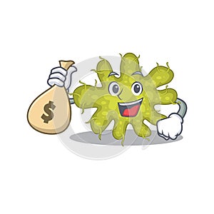 Rich bacterium cartoon design holds money bags photo