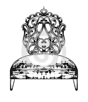 Rich baroque chair Vector. Royal style furniture decotations. Victorian ornaments engraved. Imperial engraved ornaments photo