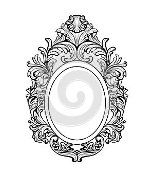 Rich Baroque Mirror frame. Vector French Luxury rich intricate ornaments. Victorian Royal Style decor