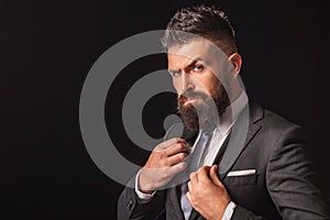 Rich bearded man dressed in classic suits. Elegance casual dress. Fashion suit. Luxury mens clothing. Man in suit