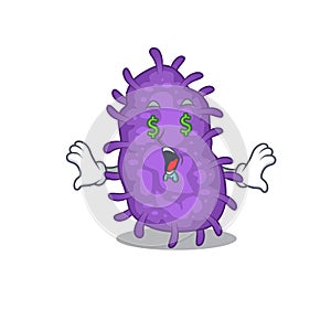 Rich cartoon character design of bacteria bacilli with money eyes