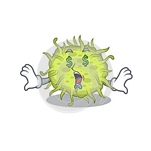 Rich cartoon character design of bacteria coccus with money eyes