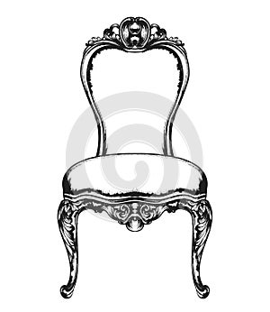 Rich classic armchair. Royal style decotations. Victorian ornaments engraved. Imperial furniture decor. Vector photo