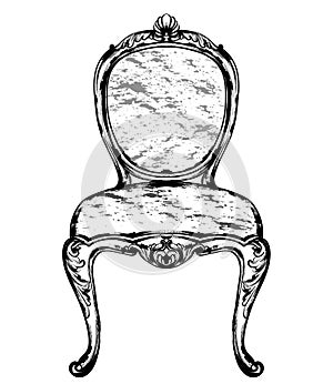 Rich classic armchair. Royal style decotations. Victorian ornaments engraved. Imperial furniture decor. Vector photo