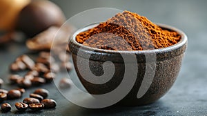 Rich coffee powder in a rustic bowl
