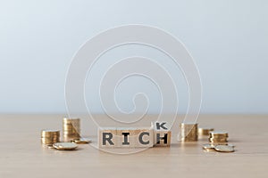 Rich with coin. Success investment planning or money saving concept