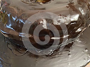 Rich Dark Brown Chocolate Cake Drenched in Icing