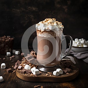 Rich and Decadent Hot Chocolate in Tall Mug with Marshmallows