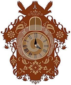 Rich decorated brown cuckoo clock