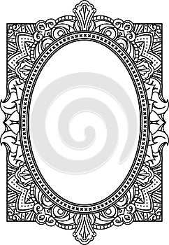 Rich decorated oval frame pattern. Vector decorative background