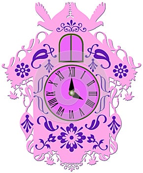 Rich decorated pink cuckoo clock