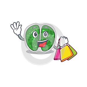 Rich and famous chroococcales bacteria cartoon character holding shopping bags