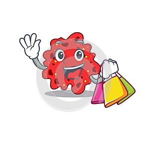 Rich and famous streptococcus pneumoniae cartoon character holding shopping bags